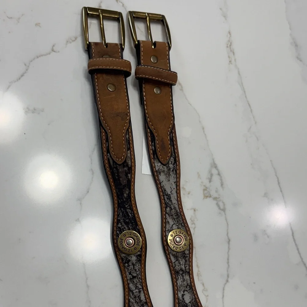 Nocona Brown Leather Kids Belt Pair with Brass Buckles